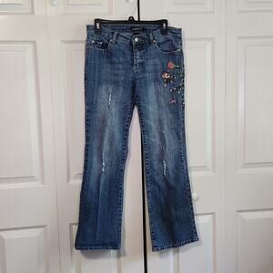 Clash Jeans U.S.A. Women's Medium Wash Embroidered Distressed Boot Cut Jeans 32"